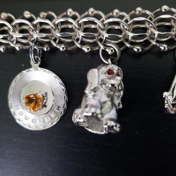 ELCO Sterling Silver Charm Bracelet, Double Chain with Ball Accents/Heart 7.25" - Picture 5 of 17